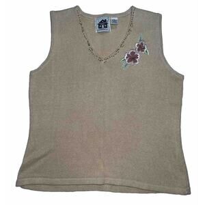 Storybook Knits Sleeveless Sweater Tank Womens Size M Beige Capped Chickadee HSN